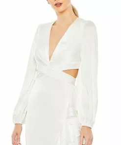 Ieena For Mac Duggal Shop For Cut Out Asymmetrical Ruffled Gown