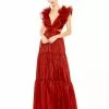 Mac Duggal Shop For Ruffled Shoulder Cut Out Soft Tie Back Tiered Gown