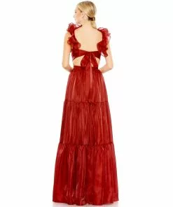 Mac Duggal Shop For Ruffled Shoulder Cut Out Soft Tie Back Tiered Gown