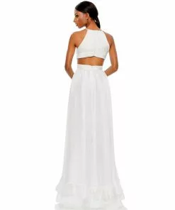 Mac Duggal Pleated Criss Cross Cut-Out Halter Neck Gown Shop For