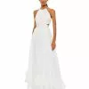 Mac Duggal Pleated Criss Cross Cut-Out Halter Neck Gown Shop For