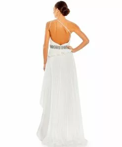 Mac Duggal Pleated One Shoulder Asymmetrical Ruffle Hem Gown Shop For