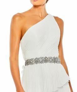 Mac Duggal Pleated One Shoulder Asymmetrical Ruffle Hem Gown Shop For