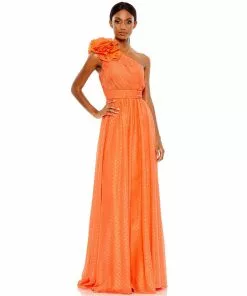 Mac Duggal Polka Dot Ruffled One Shoulder Gown Shop For