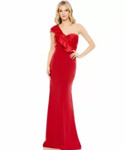 Mac Duggal Wedding Guest One Shoulder Draped Trumpet Gown