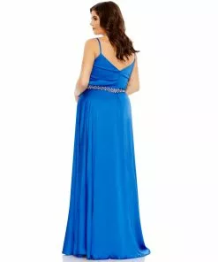 Mac Duggal Beaded Belt Faux Wrap A Line Gown (Plus) Shop For