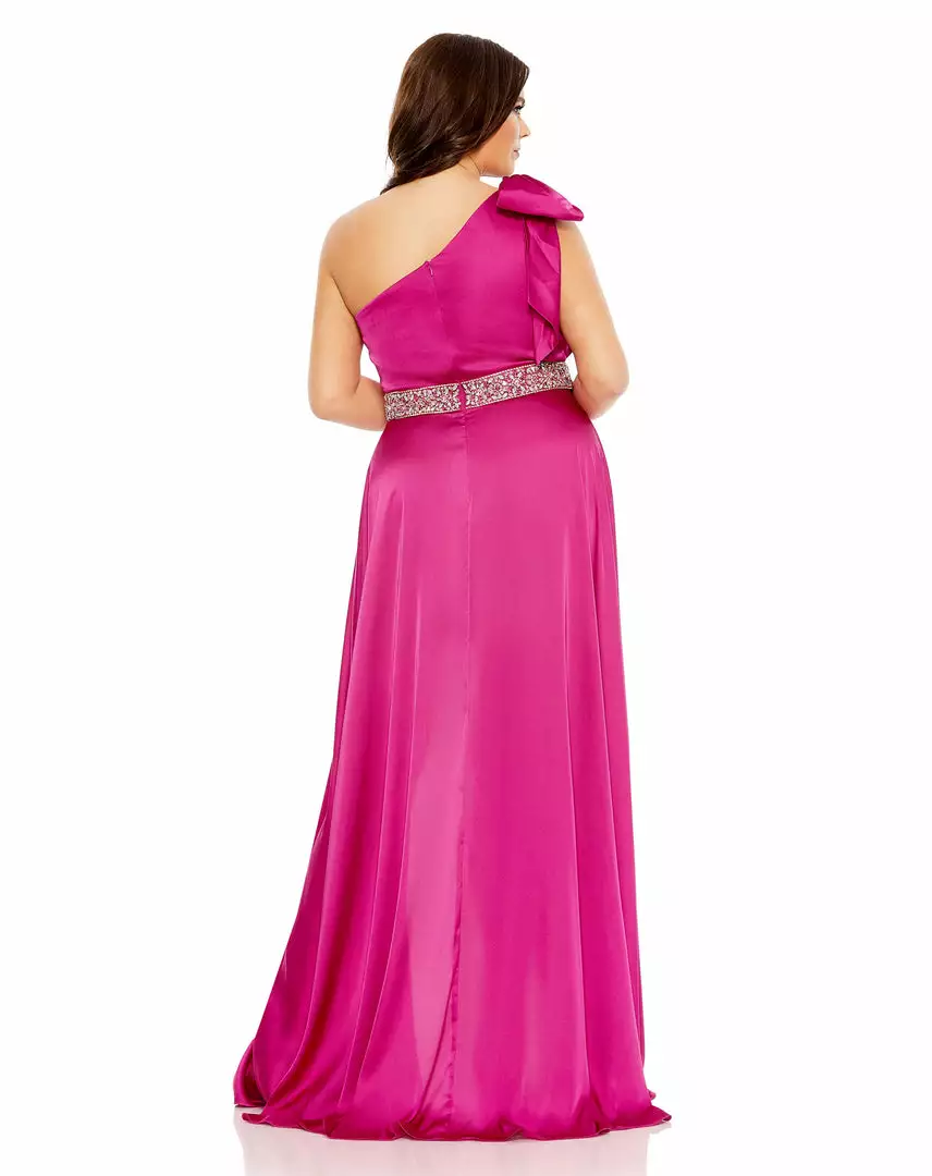 Mac Duggal Bow One Shoulder Faux Wrap Gown (Plus) Shop For 2 Mac Duggal Bow One Shoulder Faux Wrap Gown (Plus) Shop For