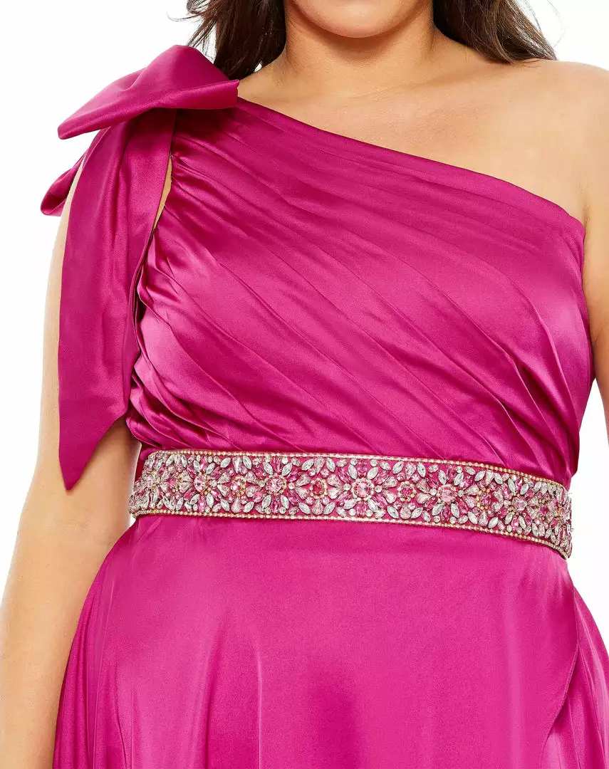 Mac Duggal Bow One Shoulder Faux Wrap Gown (Plus) Shop For 3 Mac Duggal Bow One Shoulder Faux Wrap Gown (Plus) Shop For