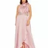 Mac Duggal High Neck Soft Tie Beaded Belt Gown (Plus)