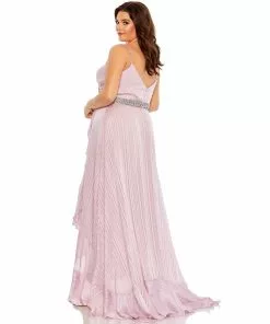 Mac Duggal Rhinestone Belt Faux Wrap Ruffle Tulip Hem Gown (Plus)