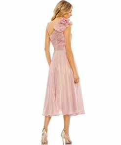 Mac Duggal New Arrivals Rosette One Shoulder Tea Length Dress