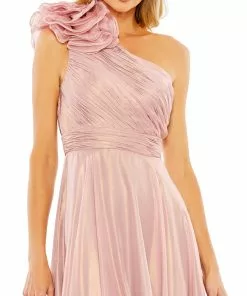 Mac Duggal New Arrivals Rosette One Shoulder Tea Length Dress