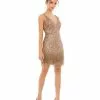 Mac Duggal Beaded Fringe Sequined Mini Dress