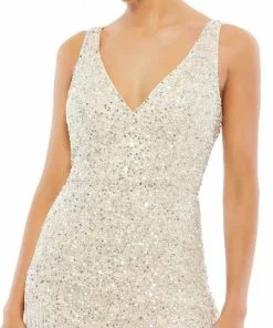 Mac Duggal Beaded Fringe Sequined Mini Dress
