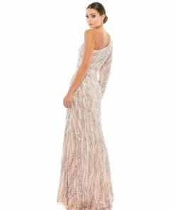 Mac Duggal Embellished One Sleeve Gown W/ Sequin Belt