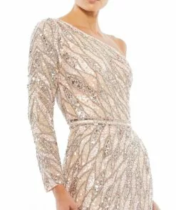 Mac Duggal Embellished One Sleeve Gown W/ Sequin Belt 7 Mac Duggal Embellished One Sleeve Gown W/ Sequin Belt