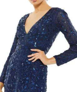 Mac Duggal Shop For Embellished Front Slit Long Sleeve Gown
