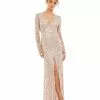 Mac Duggal Shop For Embellished Front Slit Long Sleeve Gown
