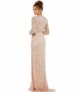 Mac Duggal Shop For Embellished Front Slit Long Sleeve Gown