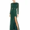 Mac Duggal Lattice Beaded Long Sleeve Evening Gown