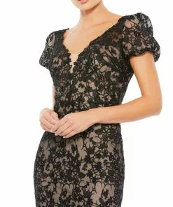 Mac Duggal Shop For Lace Plunge Neck Short Puff Sleeve Trumpet Gown 5 Mac Duggal Shop For Lace Plunge Neck Short Puff Sleeve Trumpet Gown