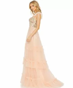 Mac Duggal Shop For Cap Sleeve Embellished Tulle Gown