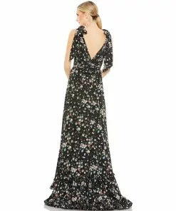 Mac Duggal Floral Print Soft Tie Sleeveless Tiered Gown Shop For