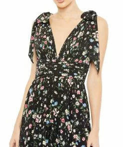 Mac Duggal Floral Print Soft Tie Sleeveless Tiered Gown Shop For