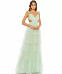 Mac Duggal Shop For Ruffle Tiered Tulle Cut Out Gown
