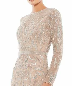 Mac Duggal Beaded Long Sleeve Evening Gown