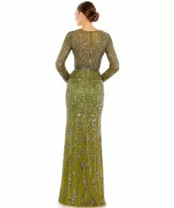 Mac Duggal Beaded Long Sleeve Evening Gown