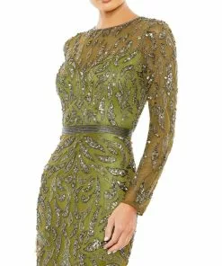 Mac Duggal Beaded Long Sleeve Evening Gown
