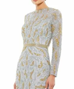 Mac Duggal Beaded Long Sleeve Evening Gown