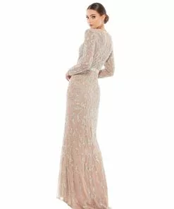 Mac Duggal Beaded Long Sleeve Evening Gown