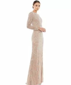 Mac Duggal Beaded Long Sleeve Evening Gown
