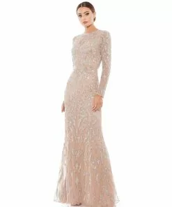 Mac Duggal Beaded Long Sleeve Evening Gown