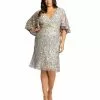 Mac Duggal Short Dresses Embellished Cape Sleeve Cocktail Dress (Plus)