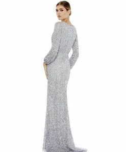 Mac Duggal Multi-Colored Sequin Silver Gown Shop For