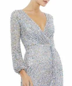 Mac Duggal Multi-Colored Sequin Silver Gown Shop For
