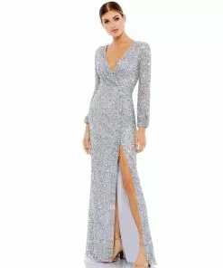 Mac Duggal Multi-Colored Sequin Silver Gown Shop For