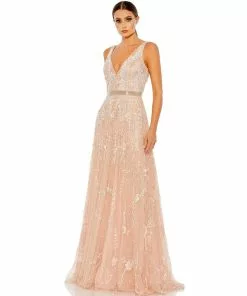 Mac Duggal Embellished V-Neck Long Gown