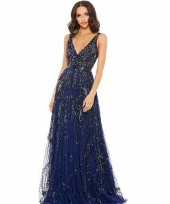 Mac Duggal Embellished V-Neck Long Gown