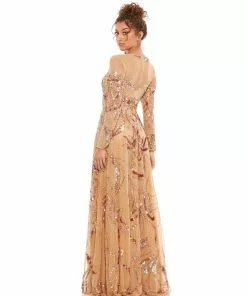 Mac Duggal Shop For Long Sleeve Embellished Illusion Evening Gown