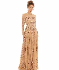 Mac Duggal Shop For Long Sleeve Embellished Illusion Evening Gown