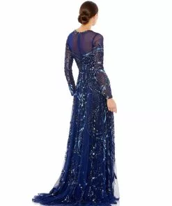 Mac Duggal Shop For Long Sleeve Embellished Illusion Evening Gown