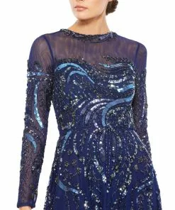 Mac Duggal Shop For Long Sleeve Embellished Illusion Evening Gown