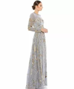 Mac Duggal Shop For Long Sleeve Embellished Illusion Evening Gown