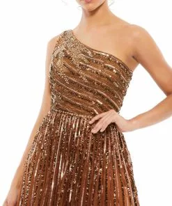 Mac Duggal Embellished One Shoulder A-Line Gown