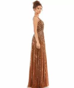 Mac Duggal Embellished One Shoulder A-Line Gown