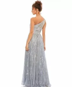 Mac Duggal Embellished One Shoulder A-Line Gown